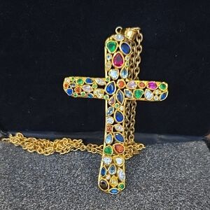 Multicolor Gemstone Cross Pendant Necklace